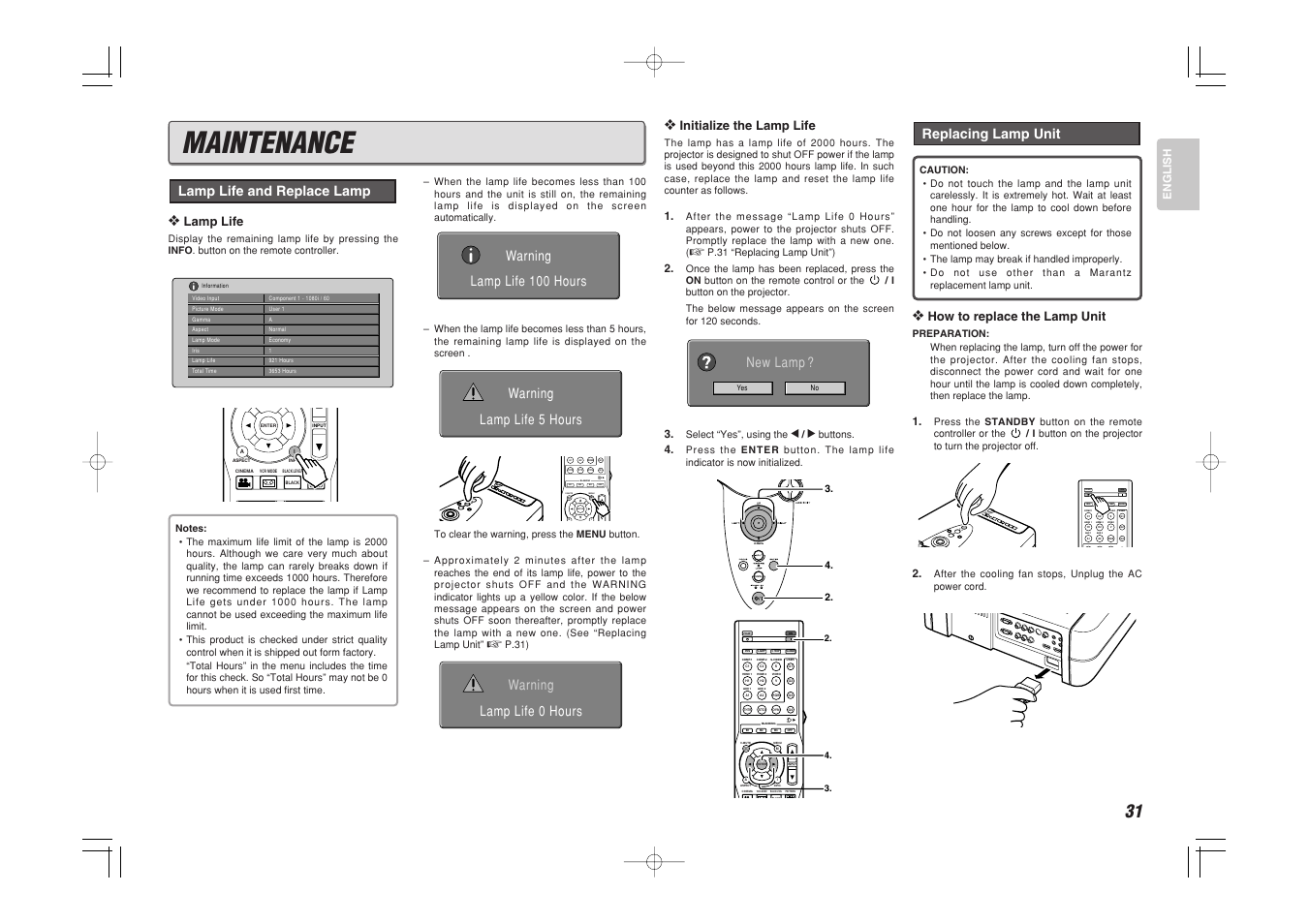 Maintenance | Marantz VP-15S1 User Manual | Page 39 / 47