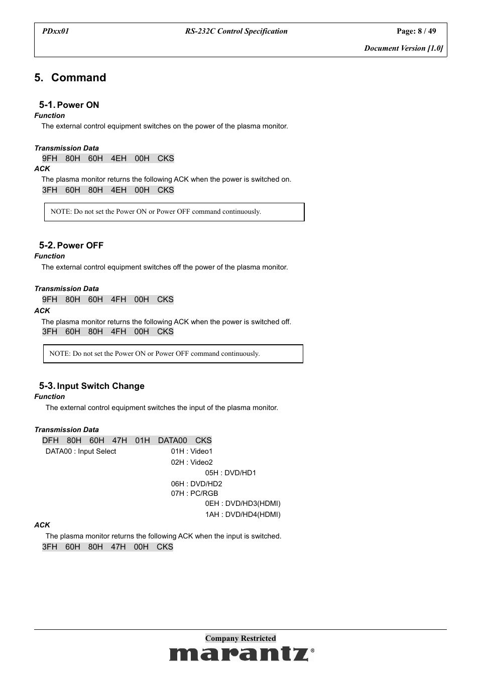 Command | Marantz PDxx01 User Manual | Page 8 / 49