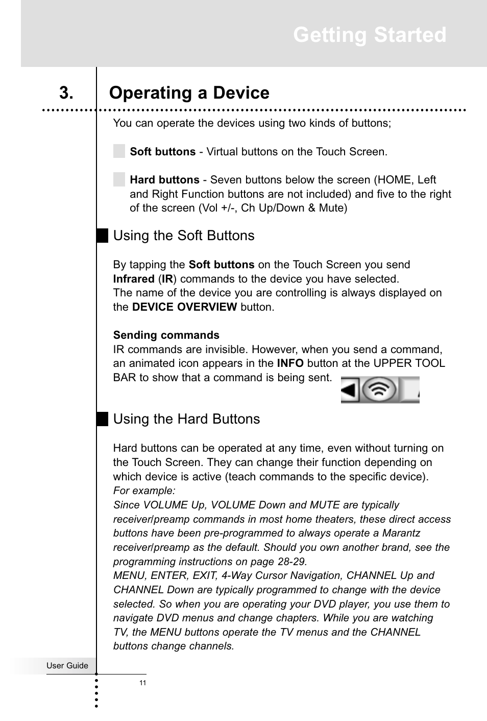 Getting started, Operating a device | Marantz RC5400 User Manual | Page 15 / 68