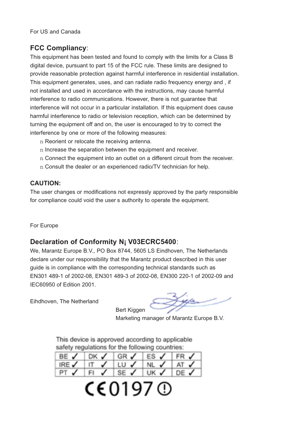 Fcc compliancy | Marantz RC5400 User Manual | Page 2 / 68