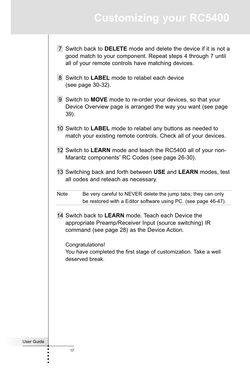 Customizing your rc5400 | Marantz RC5400 User Manual | Page 21 / 68