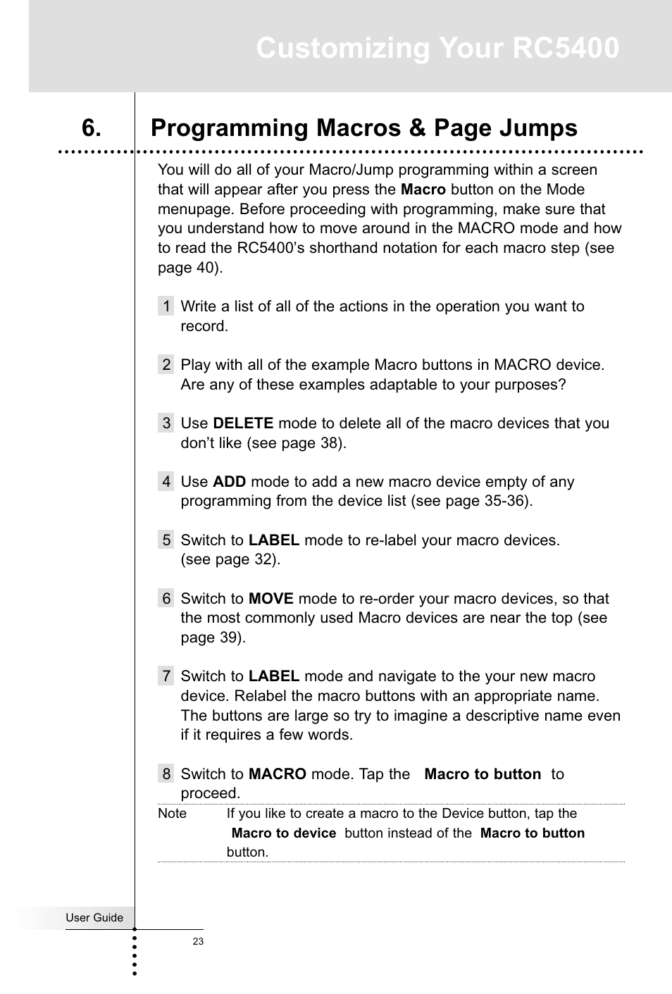 Customizing your rc5400, Programming macros & page jumps | Marantz RC5400 User Manual | Page 27 / 68