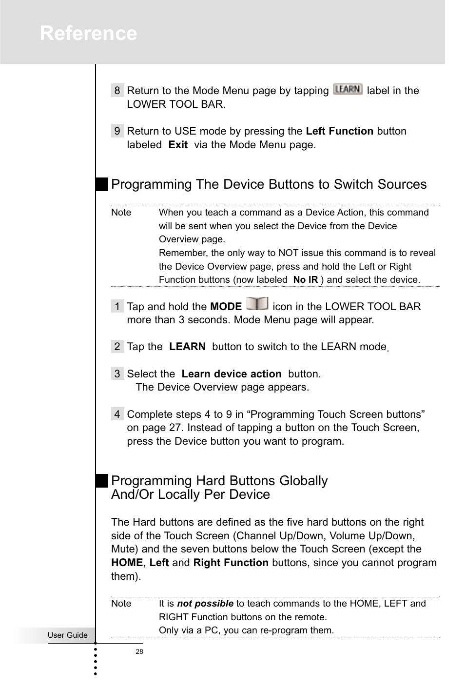 Reference, Programming the device buttons to switch sources | Marantz RC5400 User Manual | Page 32 / 68