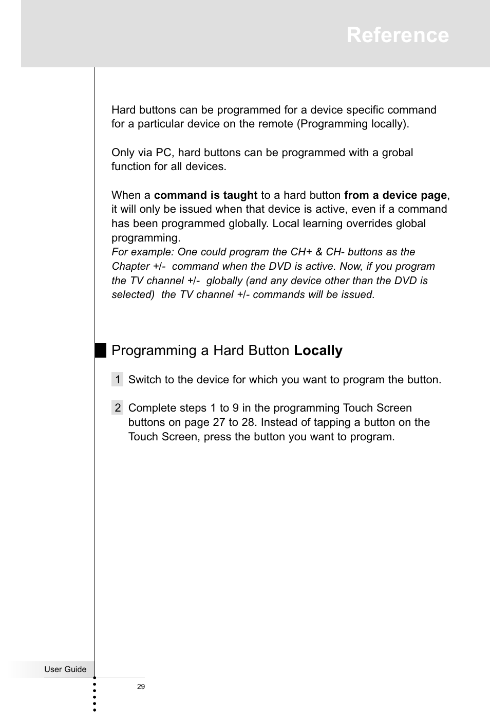 Reference, Programming a hard button locally | Marantz RC5400 User Manual | Page 33 / 68