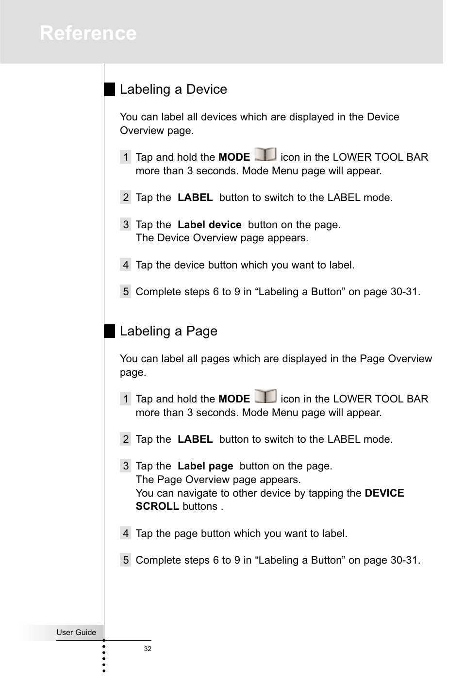 Reference, Labeling a device, Labeling a page | Marantz RC5400 User Manual | Page 36 / 68