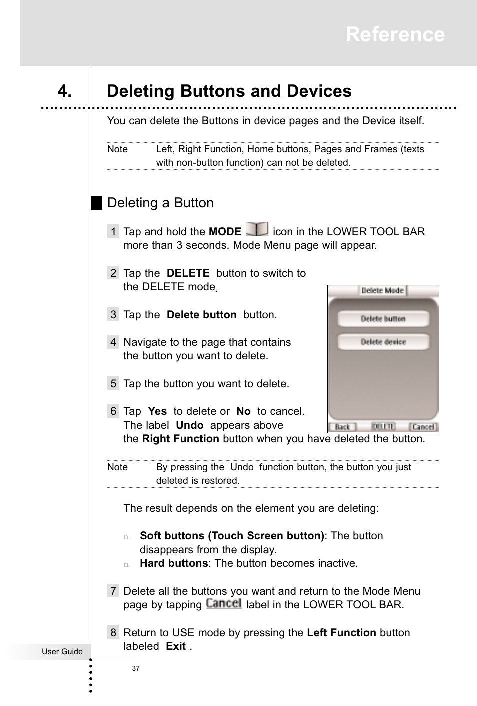 Reference, Deleting buttons and devices, Deleting a button | Marantz RC5400 User Manual | Page 41 / 68