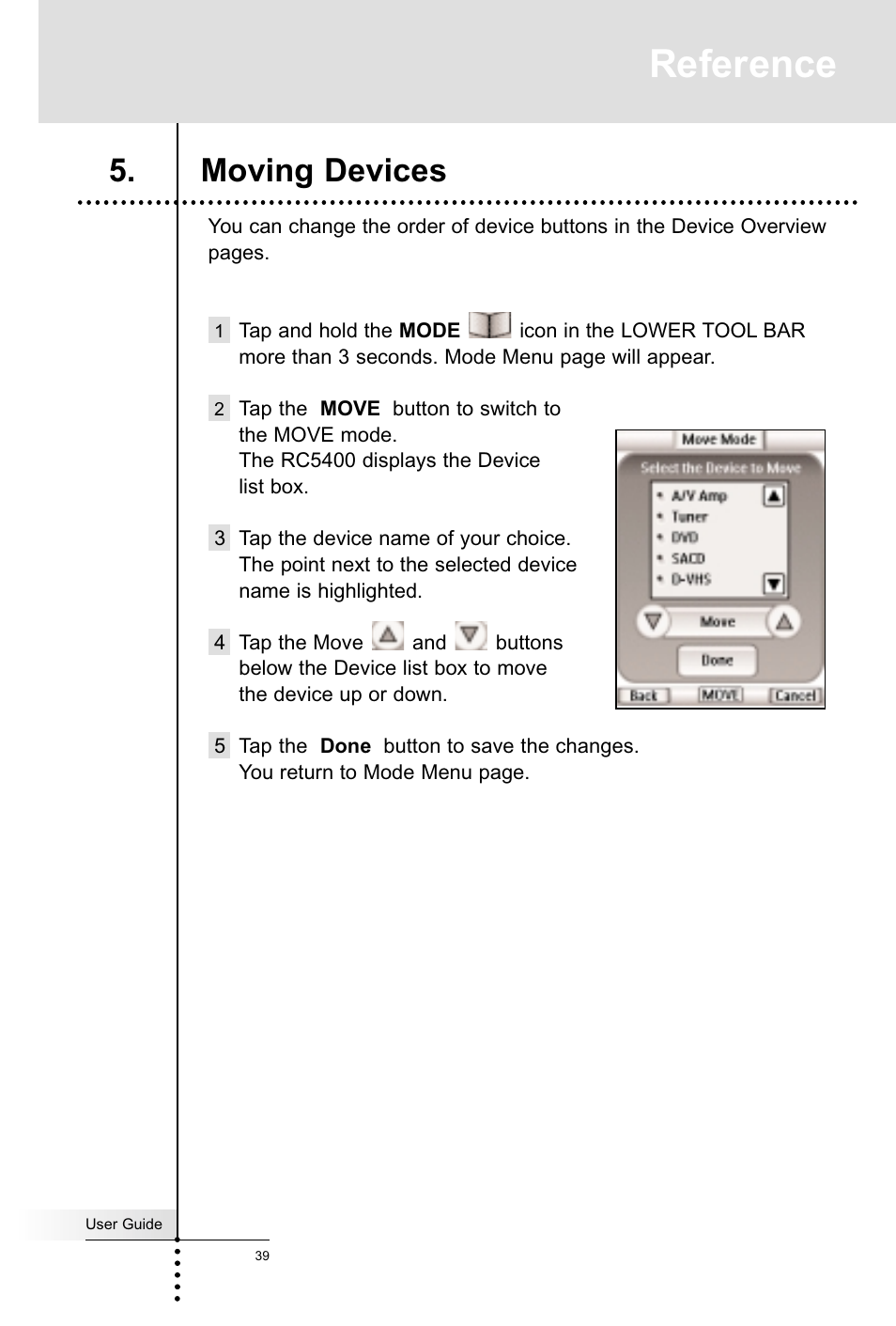 Reference, Moving devices | Marantz RC5400 User Manual | Page 43 / 68