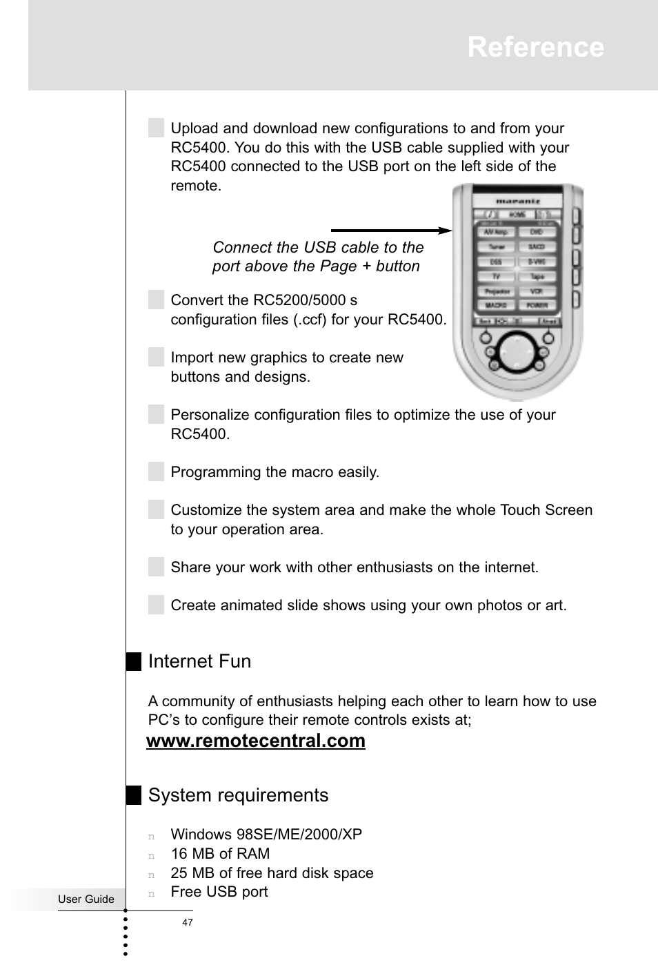 Reference, Internet fun | Marantz RC5400 User Manual | Page 51 / 68