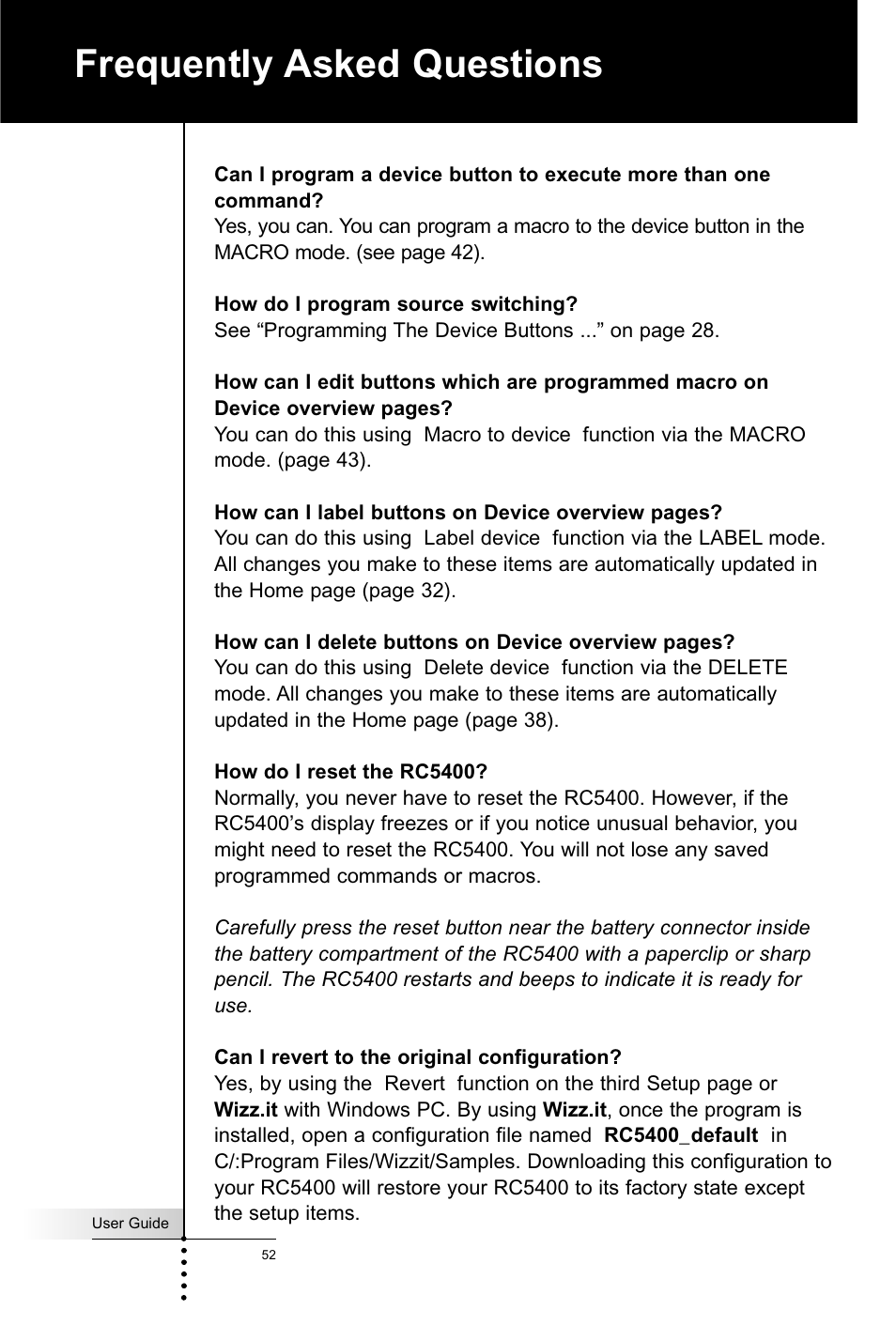 Frequently asked questions | Marantz RC5400 User Manual | Page 56 / 68