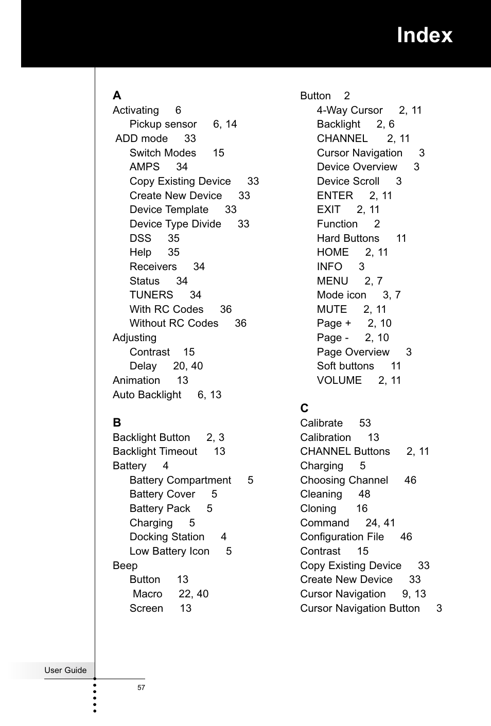 Index | Marantz RC5400 User Manual | Page 61 / 68