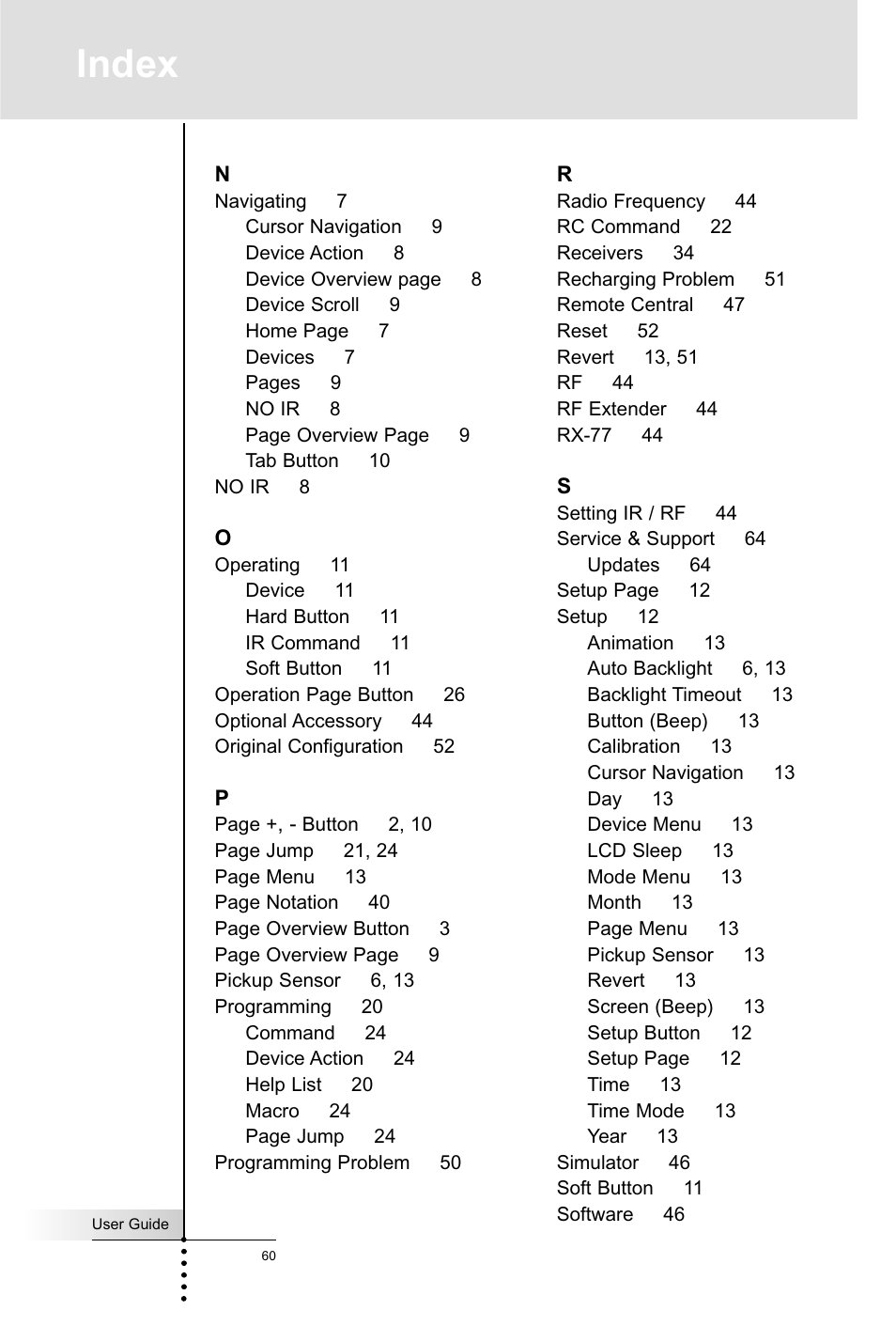 Index | Marantz RC5400 User Manual | Page 64 / 68