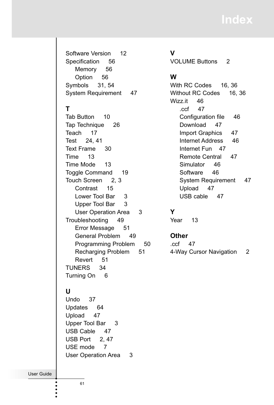 Index | Marantz RC5400 User Manual | Page 65 / 68