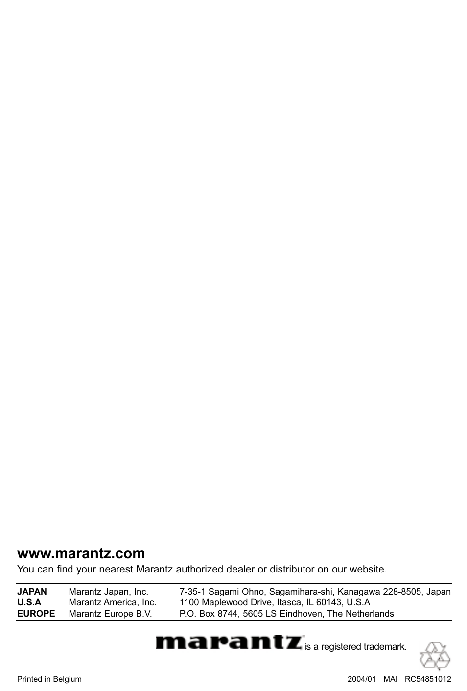 Marantz RC5400 User Manual | Page 68 / 68