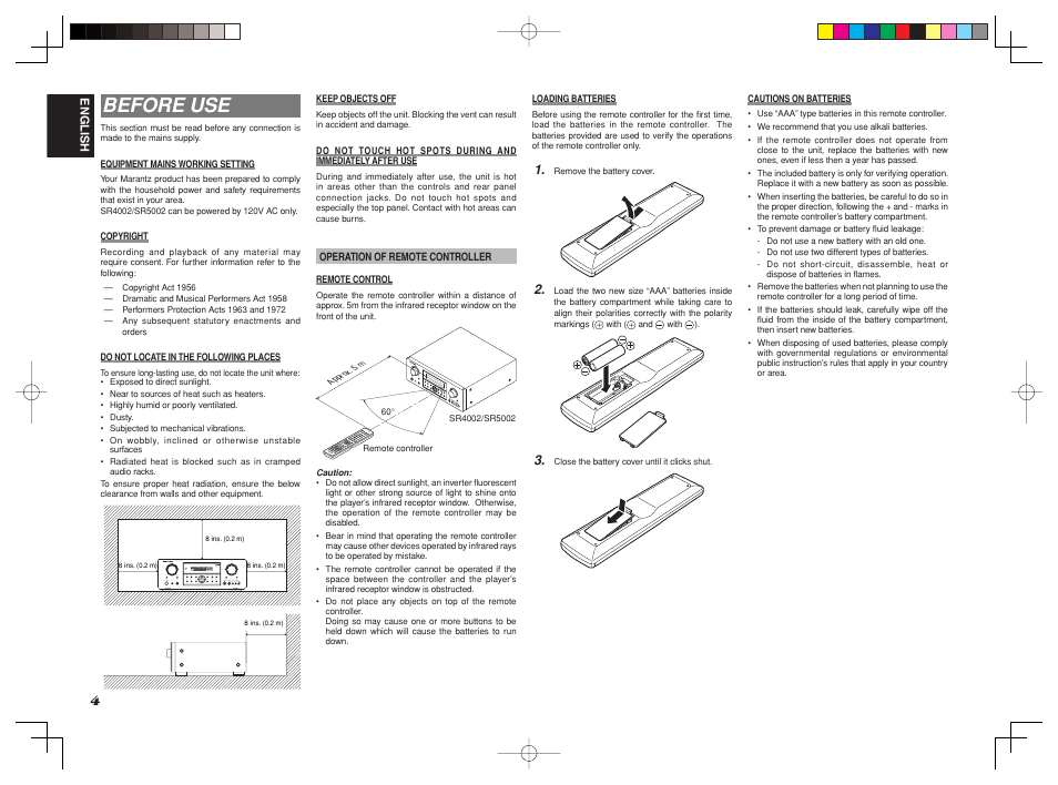 Before use | Marantz SR4002/SR5002 User Manual | Page 7 / 60