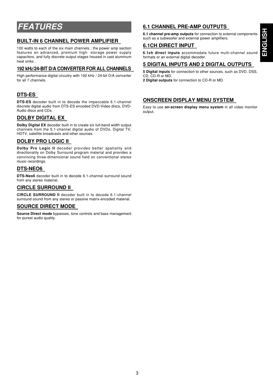 Features, English | Marantz SR6300 User Manual | Page 8 / 43