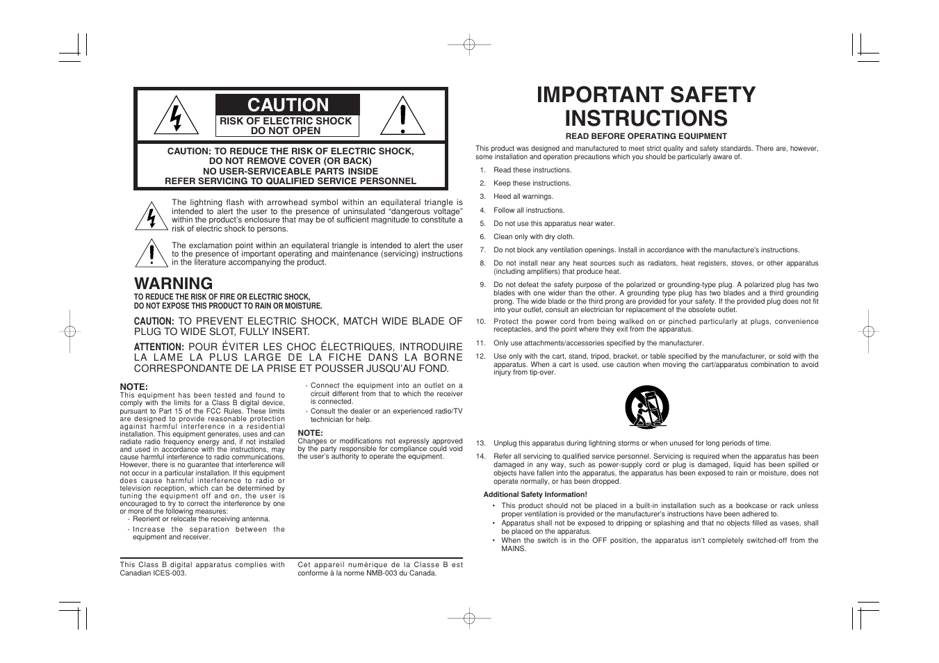 Important safety instructions, Caution, Warning | Marantz VP-11S1 User Manual | Page 2 / 43