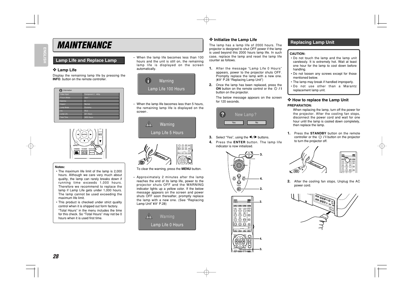 Maintenance | Marantz VP-11S1 User Manual | Page 36 / 43