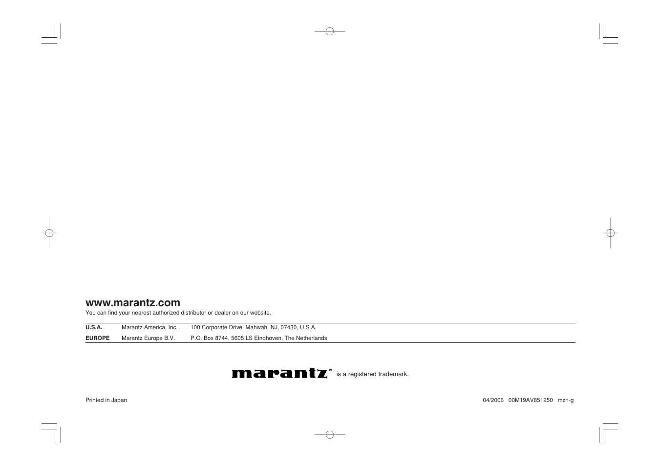 Marantz VP-11S1 User Manual | Page 43 / 43