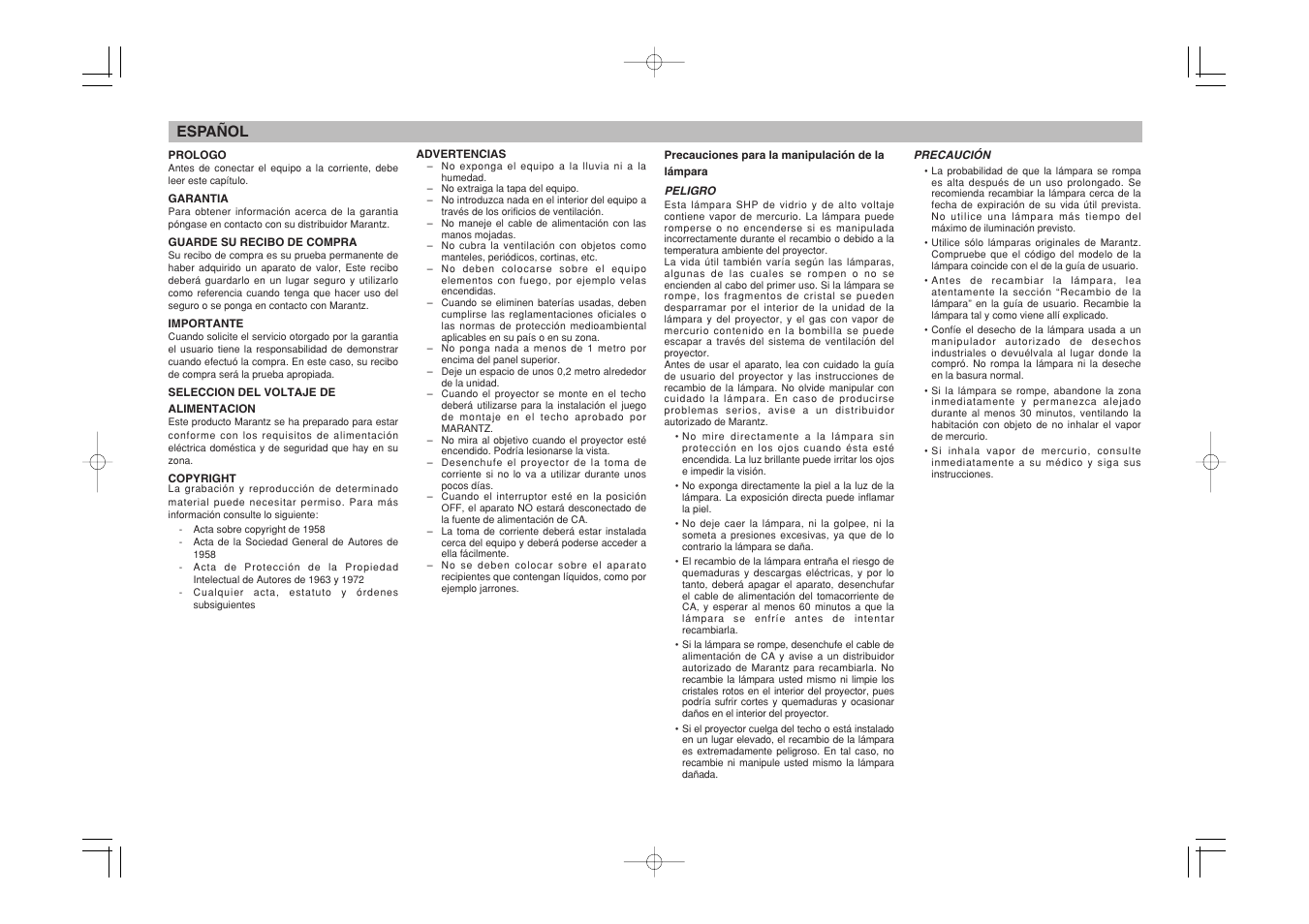 Español | Marantz VP-11S1 User Manual | Page 5 / 43