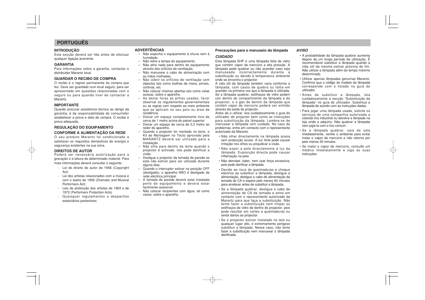 Português | Marantz VP-11S1 User Manual | Page 6 / 43