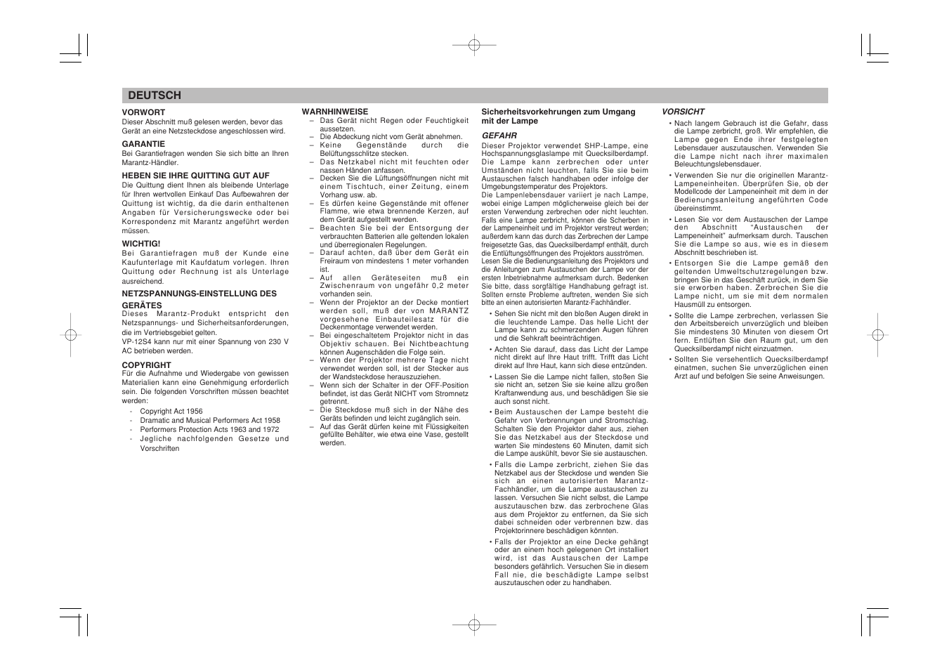 Deutsch | Marantz VP-11S1 User Manual | Page 7 / 43