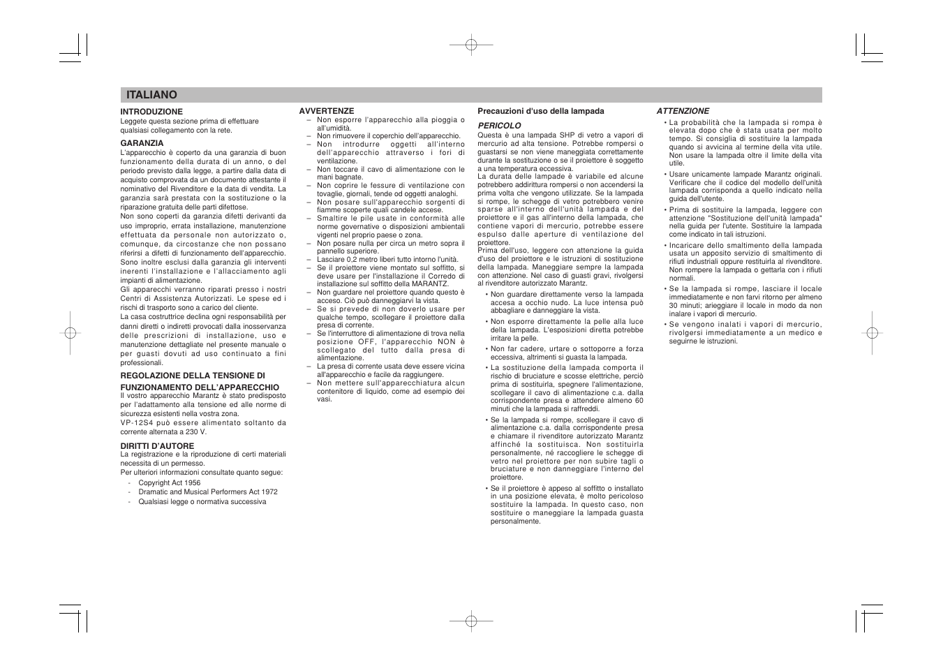 Italiano | Marantz VP-11S1 User Manual | Page 8 / 43