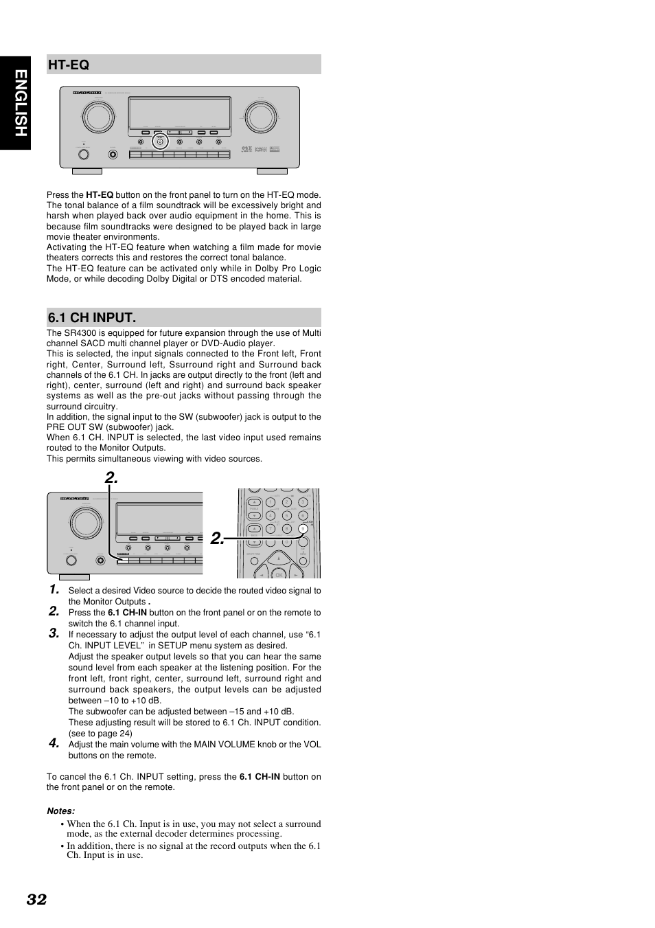 32 english, Ht-eq, 1 ch input | Marantz SR4300 User Manual | Page 36 / 44