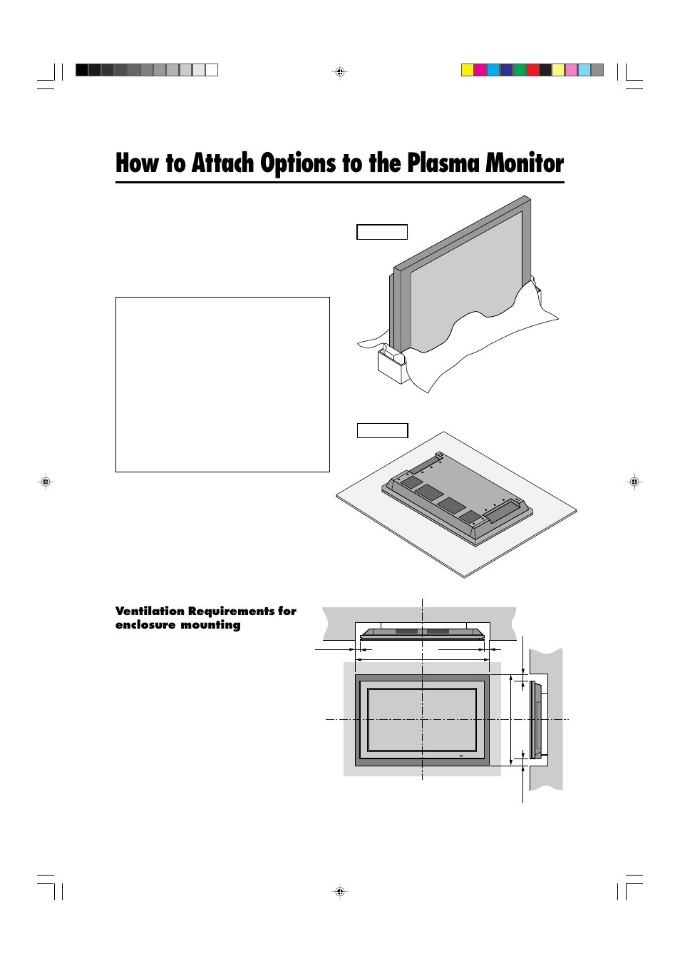 How to attach options to the plasma monitor, Ventilation requirements for enclosure mounting | Marantz PD4292D User Manual | Page 7 / 67