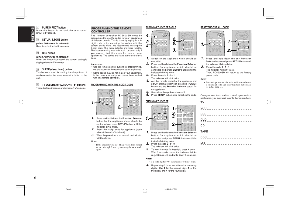 T.tone menu off set up/ 1. 2, T.tone menu off set up/ 2. 6. 3, T.tone menu off set up/ 1. 3. 4. 2 | Marantz SR5600 User Manual | Page 12 / 42