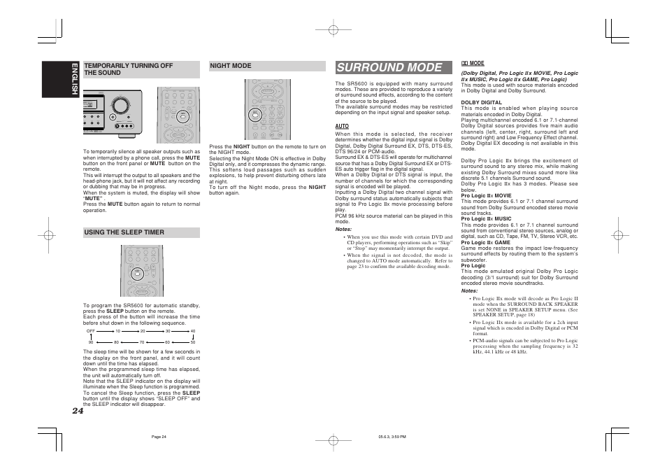 Surround mode, Aux1 | Marantz SR5600 User Manual | Page 28 / 42