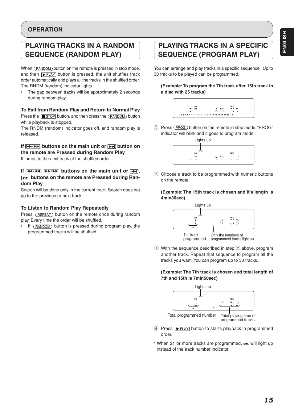 Playing tracks in a random sequence (random play), Operation | Marantz SA-15S1 User Manual | Page 19 / 25