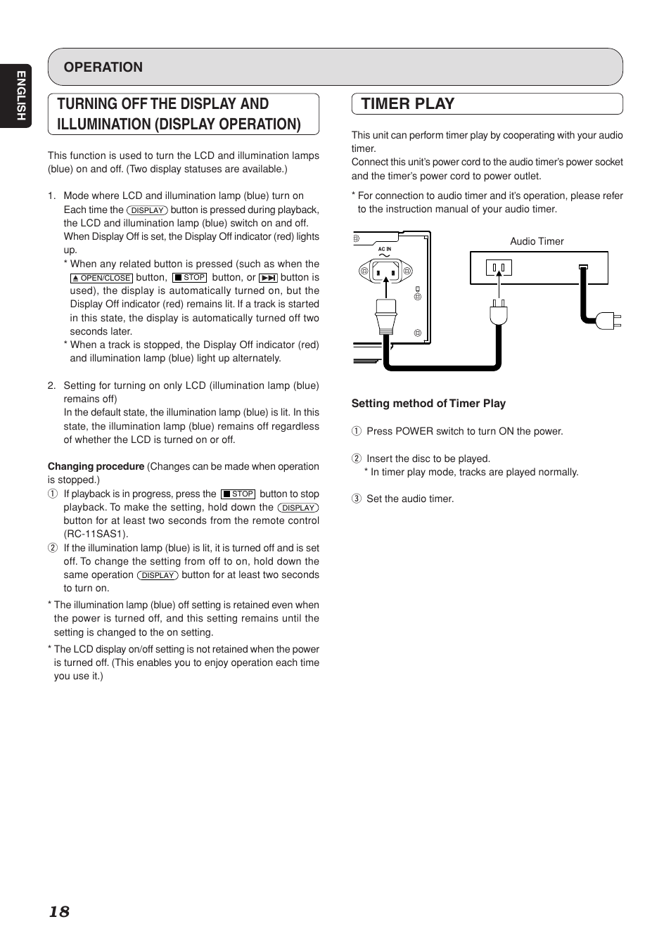 Timer play, Operation | Marantz SA-15S1 User Manual | Page 22 / 25