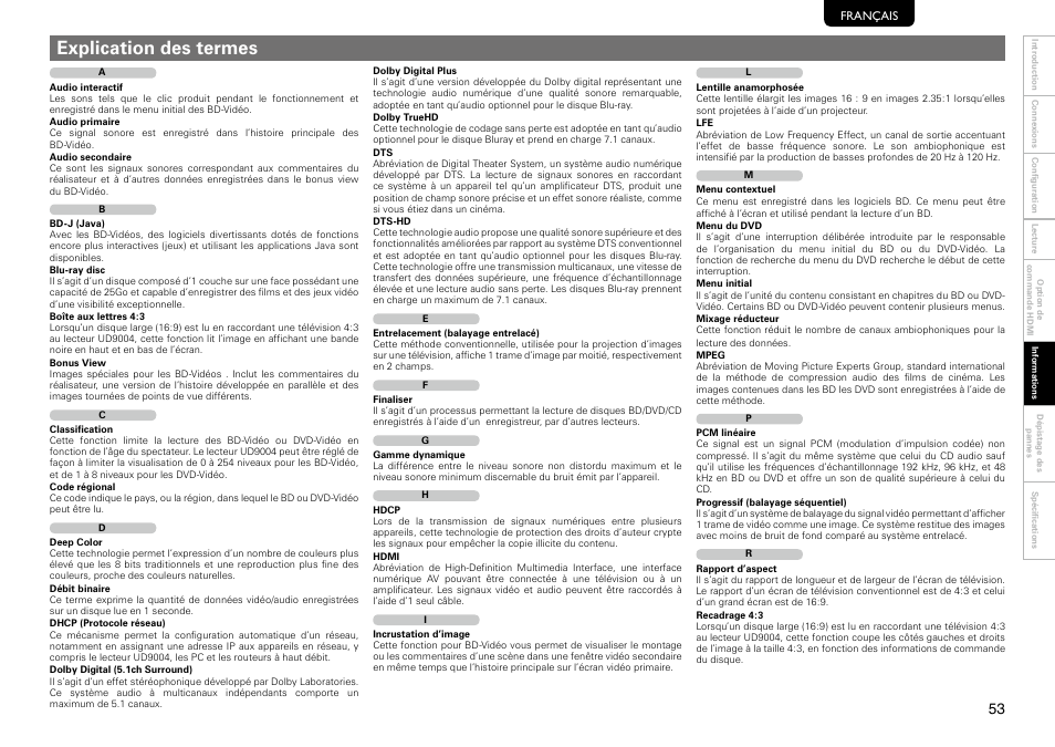 Explication des termes | Marantz 541110297226M User Manual | Page 57 / 72