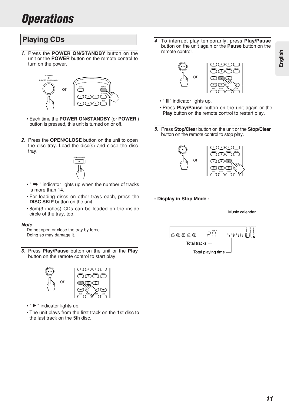 Operations, Playing cds, Indicator lights up | Marantz CC4300N User Manual | Page 14 / 33