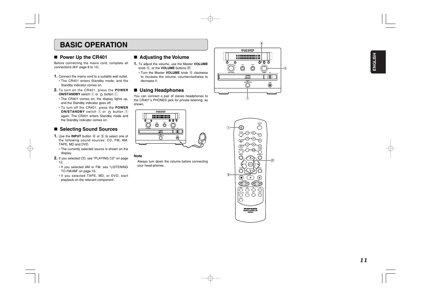 Basic operation, Standby | Marantz CR401 User Manual | Page 15 / 29