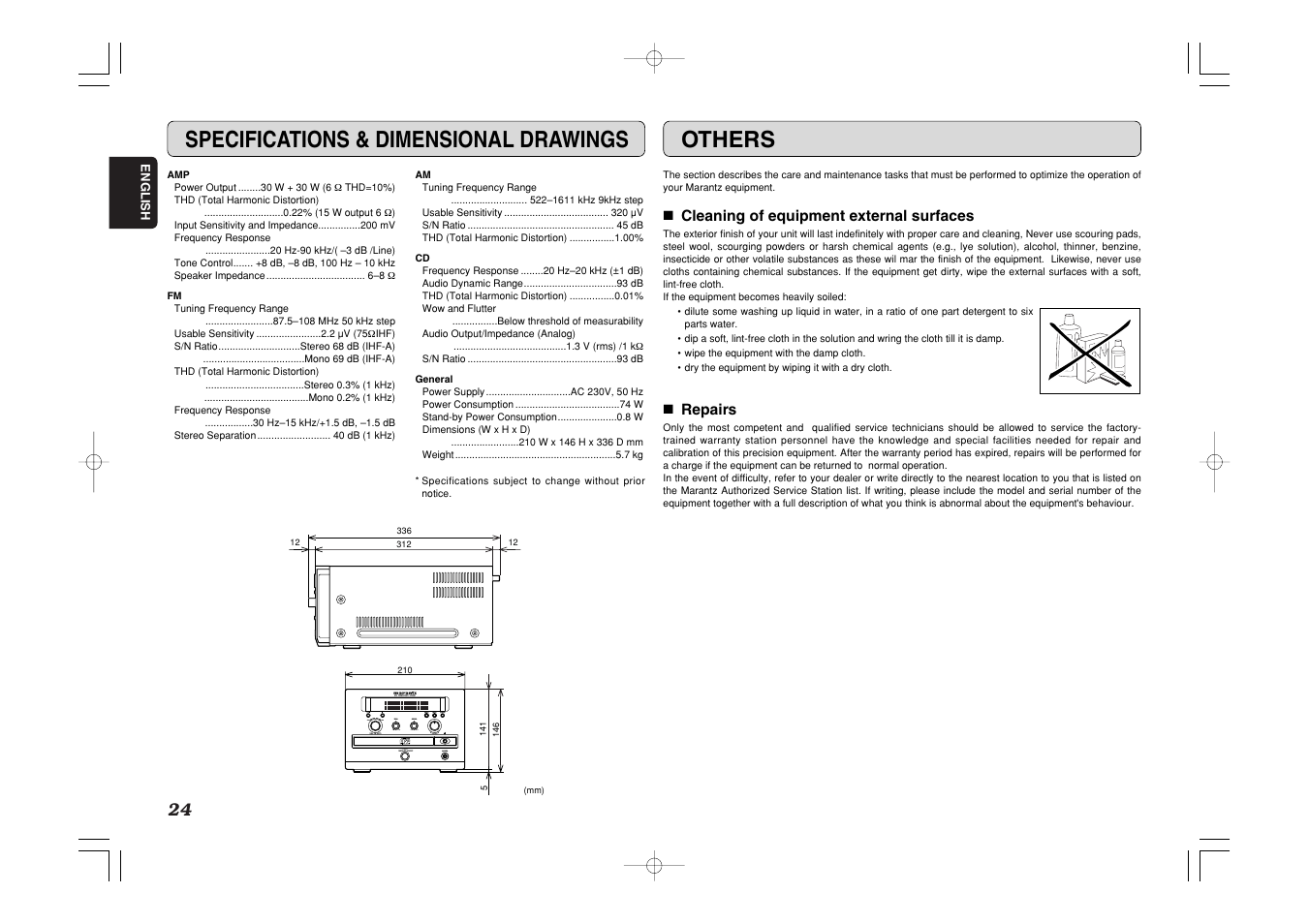 Specifications & dimensional drawings, Others, Standby | Marantz CR401 User Manual | Page 28 / 29