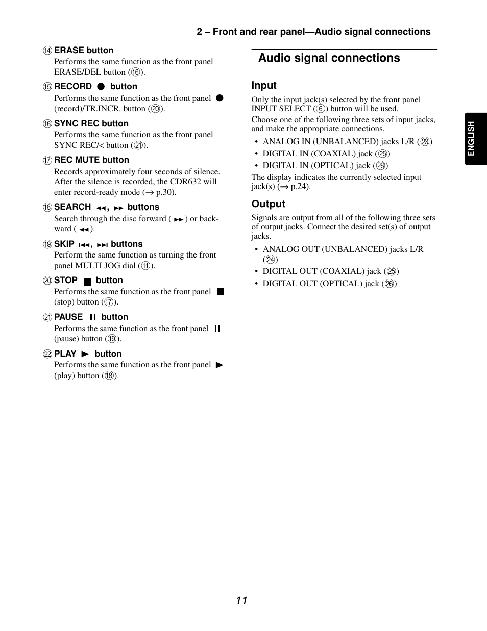 Audio signal connections | Marantz CDR632 User Manual | Page 11 / 40