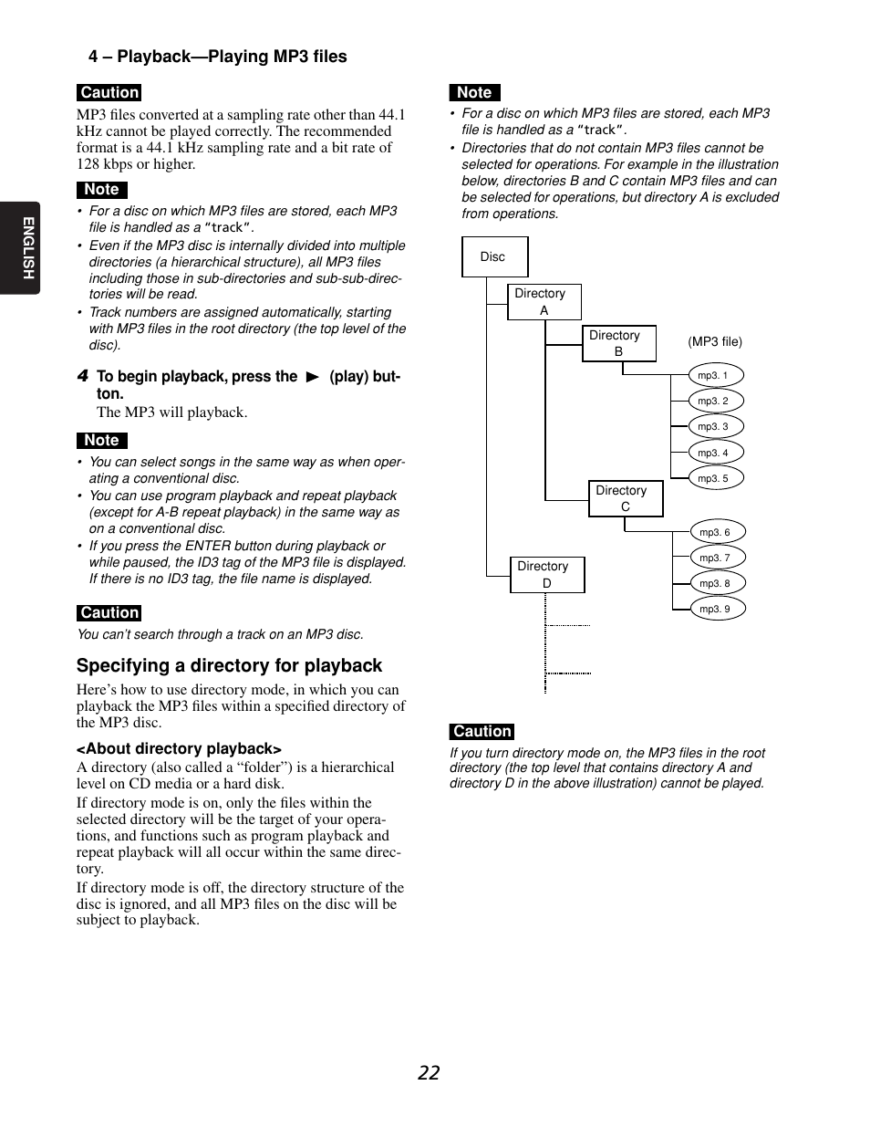 Specifying a directory for playback, 4 – playback—playing mp3 files | Marantz CDR632 User Manual | Page 22 / 40