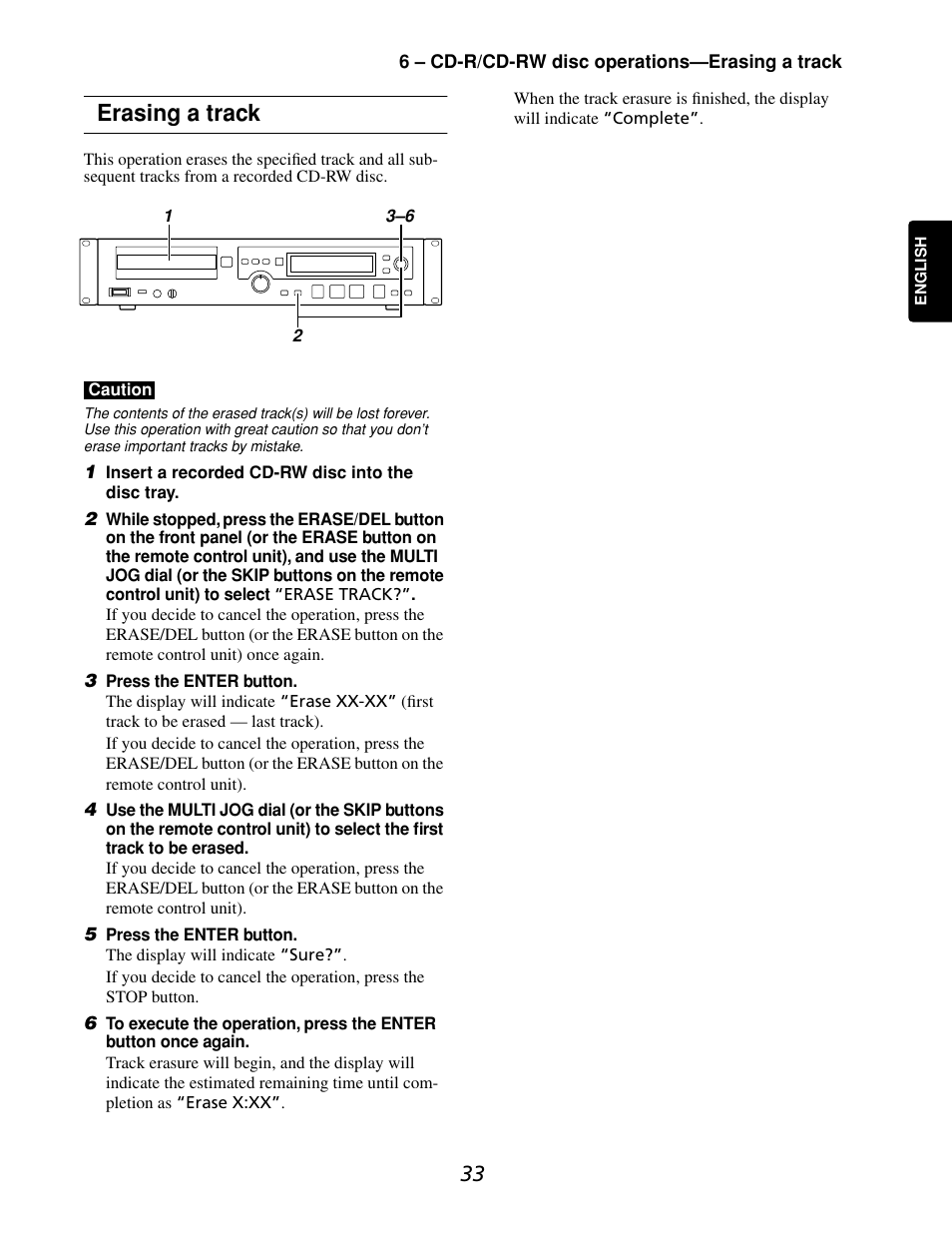 Erasing a track | Marantz CDR632 User Manual | Page 33 / 40