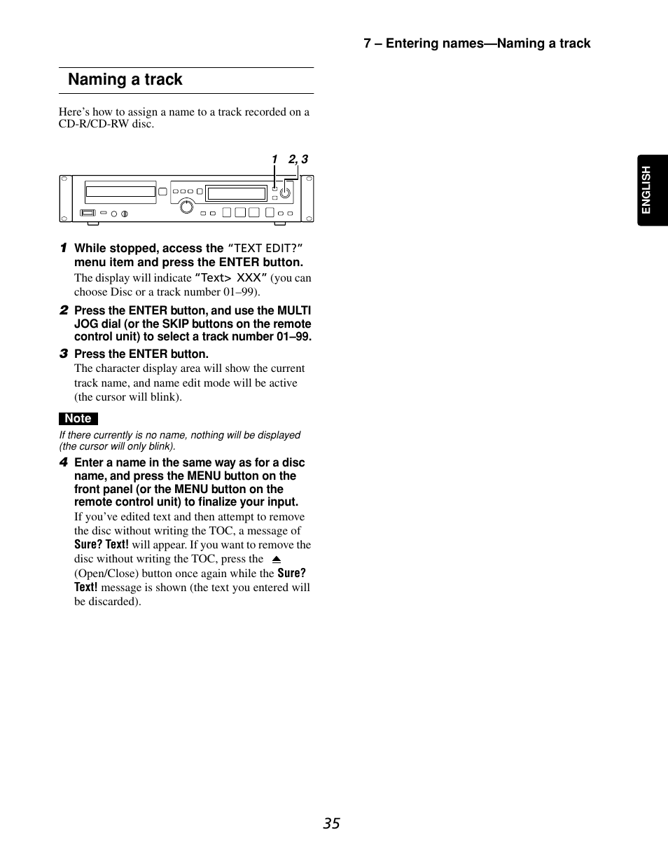 Naming a track | Marantz CDR632 User Manual | Page 35 / 40