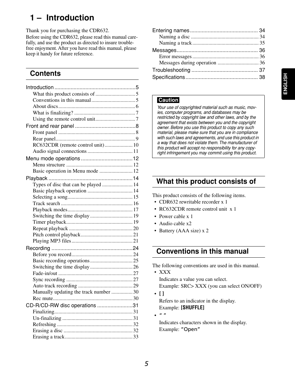 Marantz CDR632 User Manual | Page 5 / 40