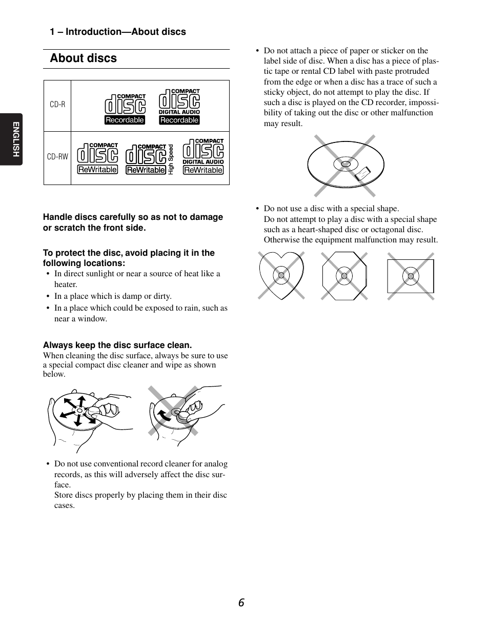 About discs | Marantz CDR632 User Manual | Page 6 / 40