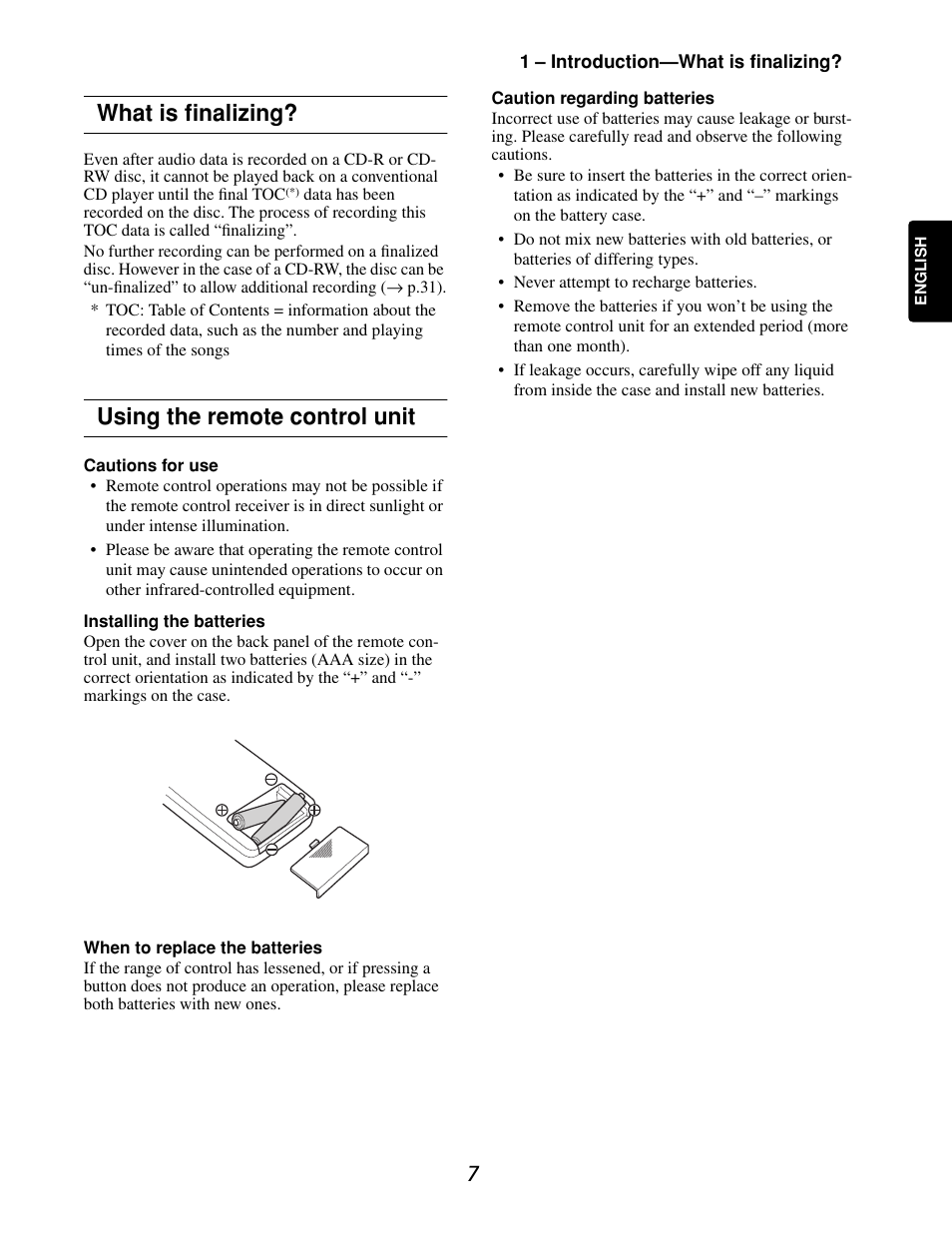 What is finalizing, Using the remote control unit | Marantz CDR632 User Manual | Page 7 / 40