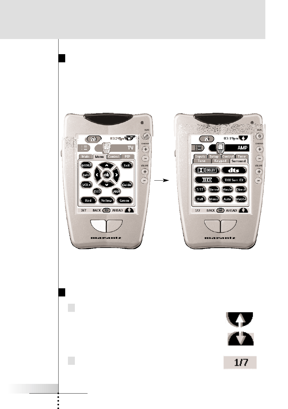 Getting started, Using the scroll arrows to jump to panels | Marantz RC5000i User Manual | Page 12 / 64