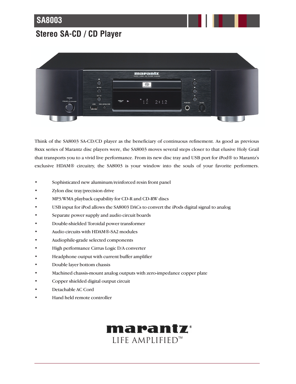 Marantz SA8003 User Manual | 2 pages