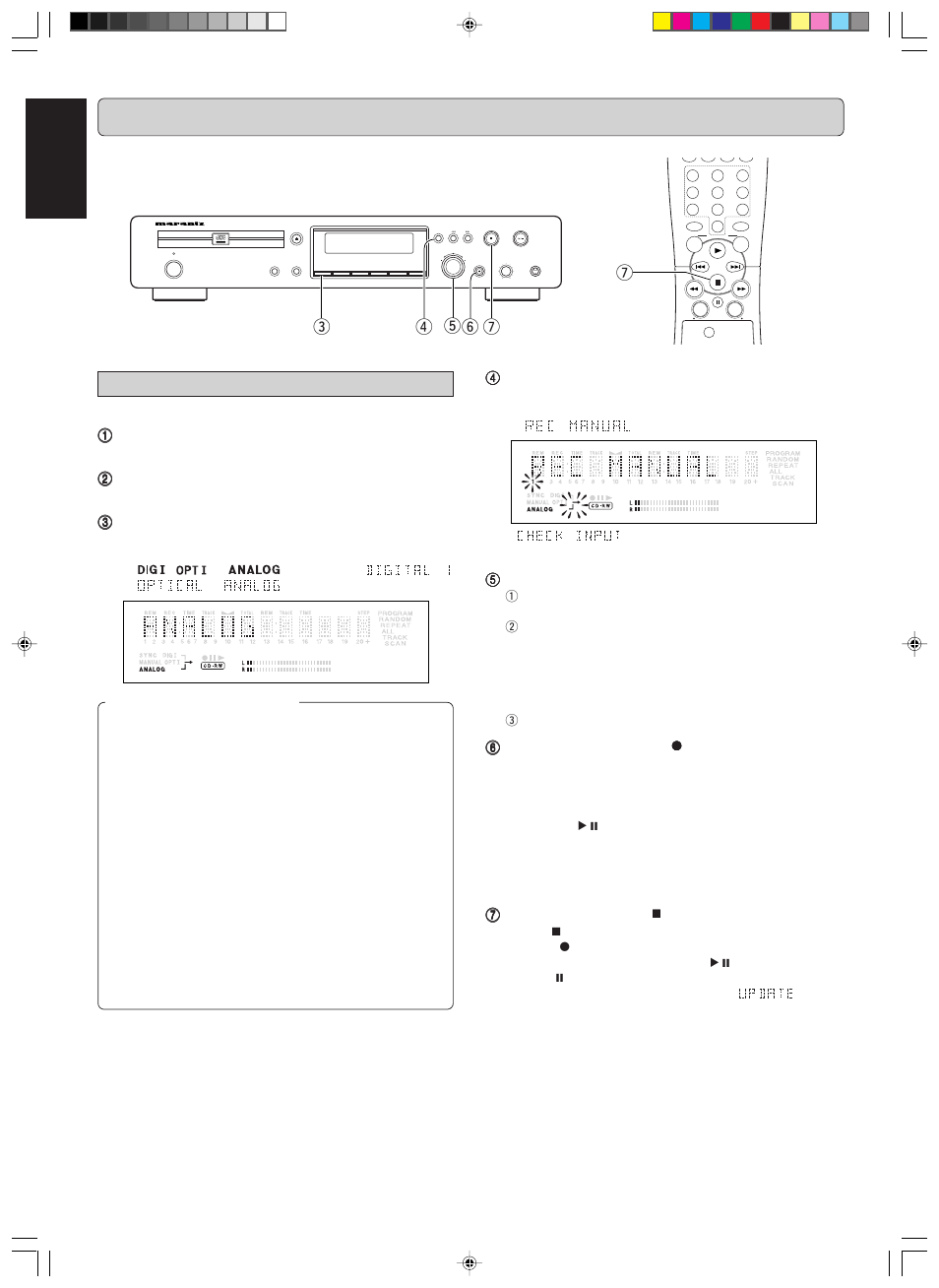 Recording, English, Manual start recording | Marantz DR6000 User Manual | Page 12 / 25