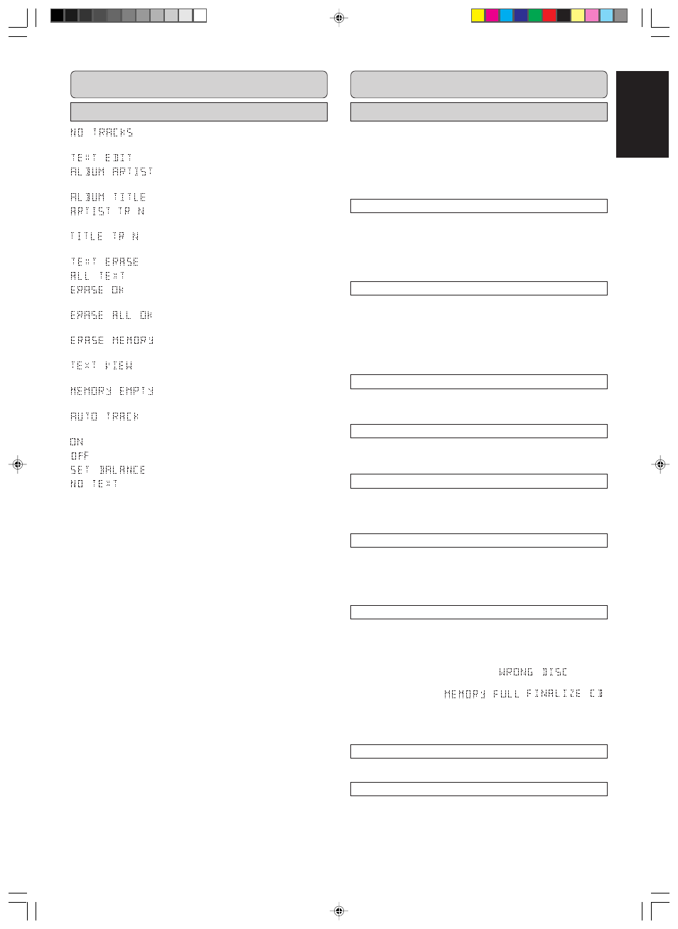 Display other informations, English, Fixing problems | Menu messages | Marantz DR6000 User Manual | Page 21 / 25