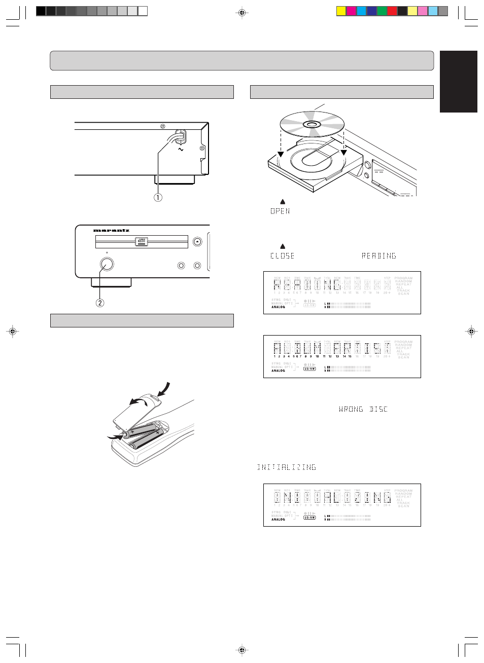 Using the recorder, English, Inserting discs | Switching on and off, Using the remote control | Marantz DR6000 User Manual | Page 9 / 25