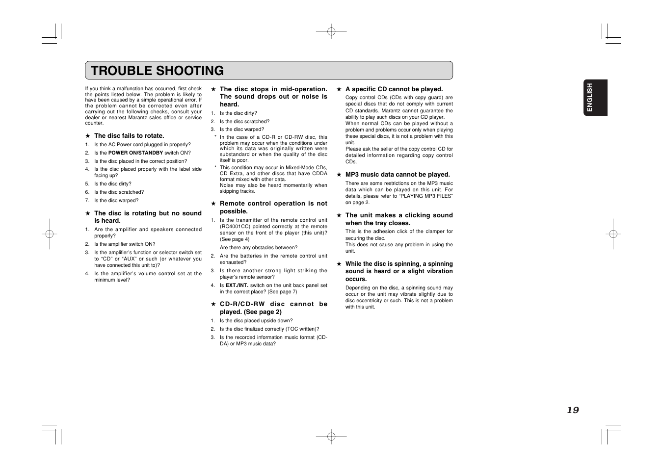 Trouble shooting | Marantz CC4001 User Manual | Page 22 / 24