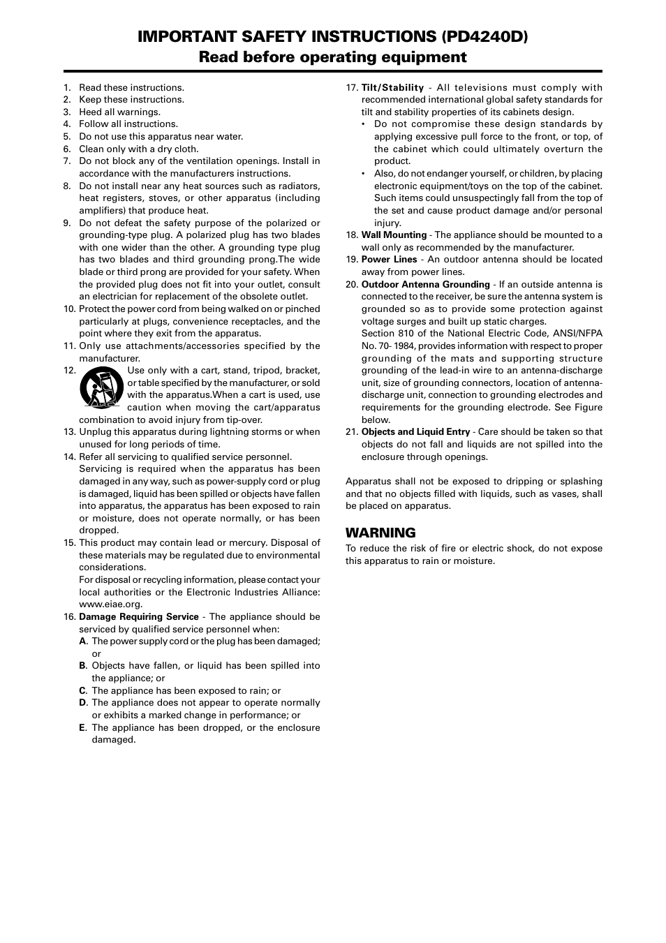 Warning | Marantz PD4240D User Manual | Page 53 / 60